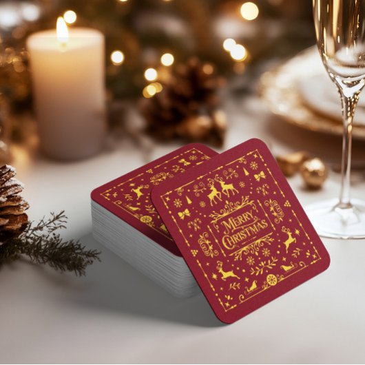 レッドタイポグラフィメリークリスマス スクエアペーパーコースター