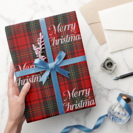 レッドタターンチェック メリークリスマス ラッピングペーパー