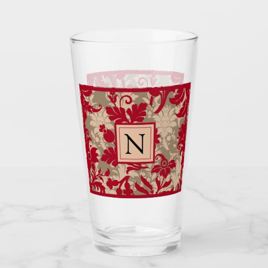 レッドタンかわいらしダマスクカントリーファームハウス タンブラーグラス (正面)