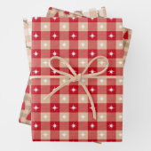 レッドタンカントリープレイドツリーズクリスマスホリデー ラッピングペーパーシート (インサイチュ)