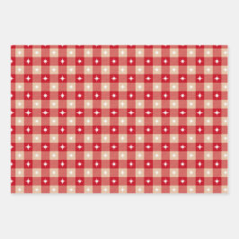 レッドタンカントリープレイドツリーズクリスマスホリデー ラッピングペーパーシート