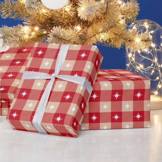 レッドタンバッファロープレイドカントリー素朴クリスマス ラッピングペーパー (クリスマス)