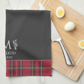 レッドタータンチェックパーソナライズされたモノグラムUKブリティッシュブラック キッチンタオル (四つ折り)