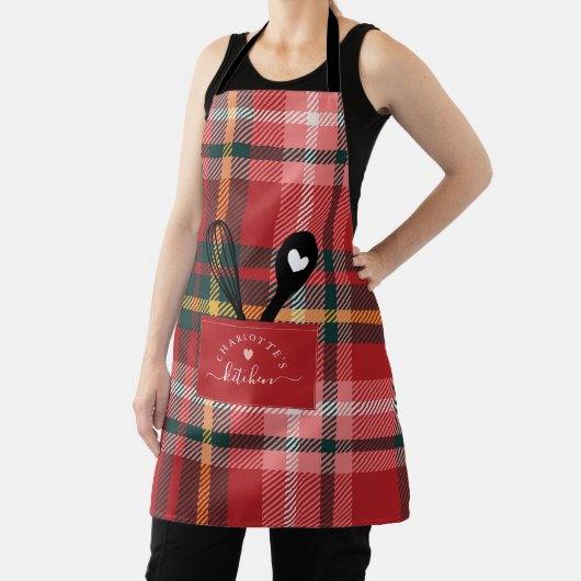 レッドタータンチェックフェイクプレイドポケットスプーン&ウィスクエプロン エプロン (インサイチュ)