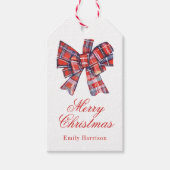 レッドタータンチェックプレイドクリスマスボウ ギフトタグ (正面)
