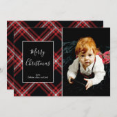 レッドタータンチェックプレイドクリスマス休暇用フォトカード シーズンカード (正面/裏面)