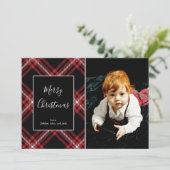 レッドタータンチェックプレイドクリスマス休暇用フォトカード シーズンカード (スタンド正面)