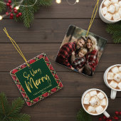 レッドタータンチェックプレイドホリデーフォトクリスマス セラミックオーナメント