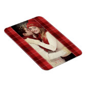 レッドタータンチェックプレイド最初のメリークリスマスフォト マグネット (右側)