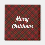 レッドタータンチェックメリークリスマスホリデーカスタム文字 マグネット (正面)