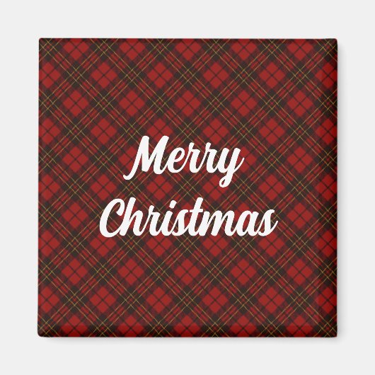 レッドタータンチェックメリークリスマスホリデーカスタム文字 マグネット (正面)