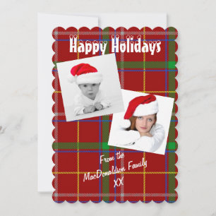 レッドタータンチェック写真テンプレートクリスマスホリデー シーズンカード
