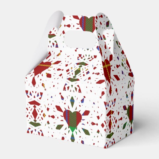 レッドタータンチェック格子模様ホワイトレース結婚ハート フェイバーボックス (裏面サイド)