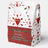 レッドタータンチェック格子模様ホワイトレース結婚ハート フェイバーボックス (オープン)