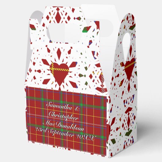 レッドタータンチェック格子模様ホワイトレース結婚ハート フェイバーボックス (オープン)