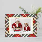 レッドタータン柄のクリスマスホリデーカード 箔シーズンカード (立ち正面)