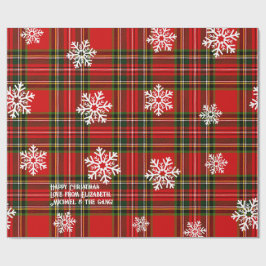 レッドタータン ホワイトスノーフレーク オーダーメイド クリスマス ラッピングペーパー
