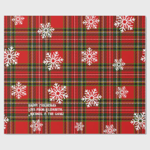 レッドタータン ホワイトスノーフレーク オーダーメイド クリスマス ラッピングペーパー