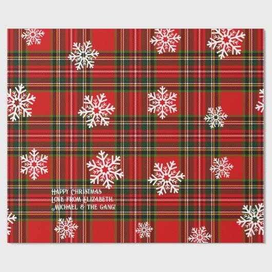 レッドタータン ホワイトスノーフレーク オーダーメイド クリスマス ラッピングペーパー (フラット)