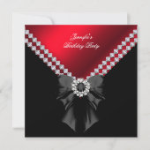 レッドダイアモンズエレガントバースデーパーティーブラック 招待状 (正面)
