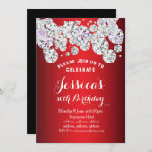 レッドダイエレガントアモンド、グリッター誕生日の招待状 招待状 (正面/裏面)