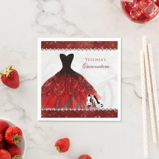 レッドダイヤモンドスパークルグラムキンセアニラ スタンダードカクテルナプキン (インサイチュ)