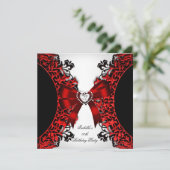 レッドダイヤモンドハートレッド白黒誕生日パーティー 招待状 (スタンド正面)