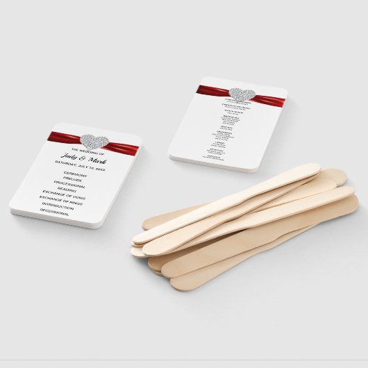 レッドダイヤモンドハート結婚式 プログラム ハンドファン (組立なし)