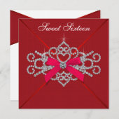 レッドダイヤモンドレッドスウィート16バースデーパーティー 招待状 (正面/裏面)