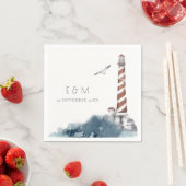 レッドダスキーブルーライトハウスシーモノグラム結婚ズ スタンダードカクテルナプキン (インサイチュ)