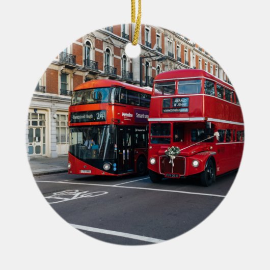 レッドダブルデッカーバス セラミックオーナメント (正面)