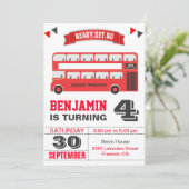 レッドダブルデッカーロンドンバス子供の誕生日パーティー 招待状 (スタンド正面)