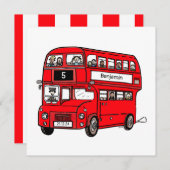 レッドダブルデッカーロンドンバス誕生日招待状 招待状 (正面/裏面)