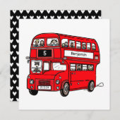 レッドダブルデッカーロンドンバス誕生日招待状 招待状 (正面/裏面)