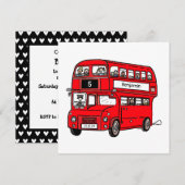 レッドダブルデッカーロンドンバス誕生日招待状 招待状 (正面/裏面)