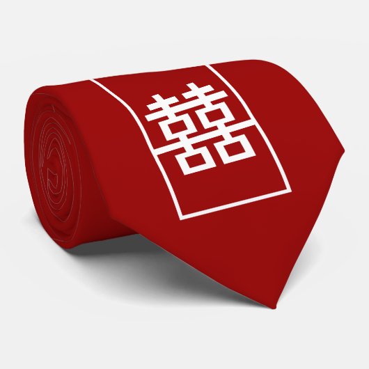 レッドダブルハピネス中国のズ結婚オリエンタルタイ ネクタイ (ロール)
