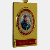 レッドダブルフレームスノーフレーク初めてのクリスマス ゴールドプレートバナーオーナメント (右)