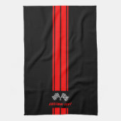 レッドダブルレース🏎ストライプフラッグ付き キッチンタオル (縦)