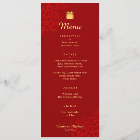 レッドダブル幸せ中国のフローラ結婚ズ メニュー (正面)