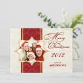 レッドダマスククリスマスフォトフラットカード シーズンカード (スタンド正面)