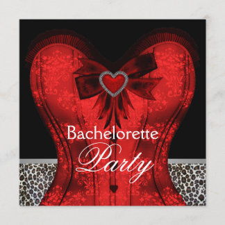 レッドダマスクコルセットヒョウバチェロレッテ 招待状