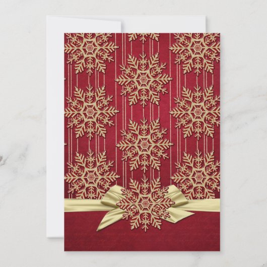 レッドダマスクスノーフレーク金ゴールドリボン結婚式の招待 招待状 (裏面)