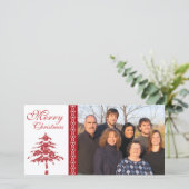 レッドダマスクツリー&スノーフレークスメリークリスマス シーズンカード (スタンド正面)