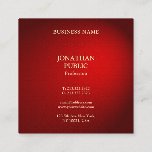 レッドダマスクテンプレートエレガントプロフェッショナルプレミアム スクエア名刺 (裏面)