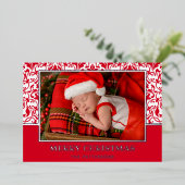 レッドダマスクフォイルホリデーカード 箔シーズンカード (立ち正面)