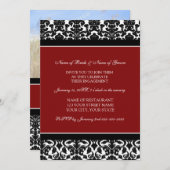 レッドダマスクフォト婚約パーティ招待状 招待状 (正面/裏面)