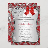 レッドダマスクマスクキンセアニェラ仮装招待状 招待状 (正面/裏面)