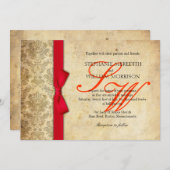 レッドダマスクヴィンテージボウ結婚式招待状 招待状 (正面/裏面)