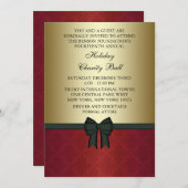 レッドダマスク金ゴールドブラックタイ企業のパーティー 招待状 (正面/裏面)