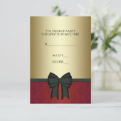 レッドダマスク金ゴールドブラックタイ企業のパーティーRSVP 出欠カード (スタンド正面)